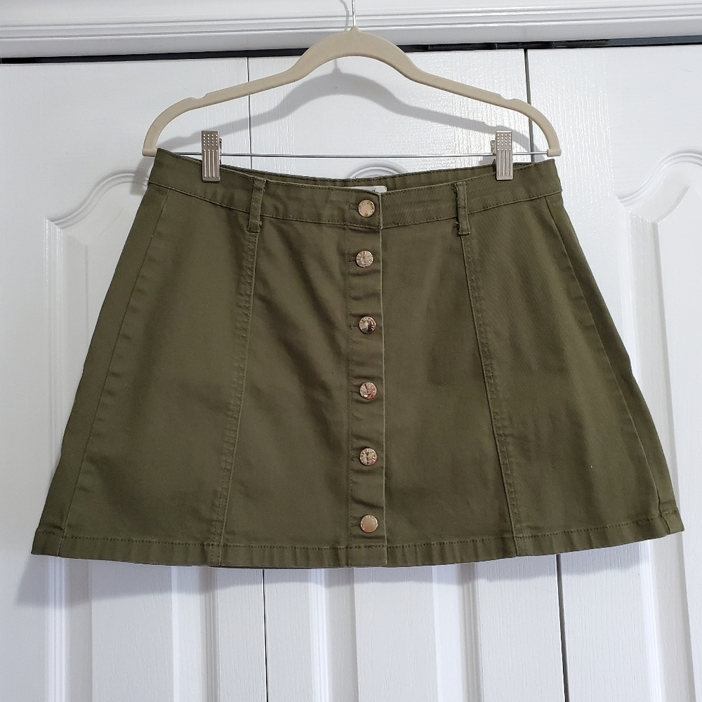 Green Mini Skirt, Gold Buttons
